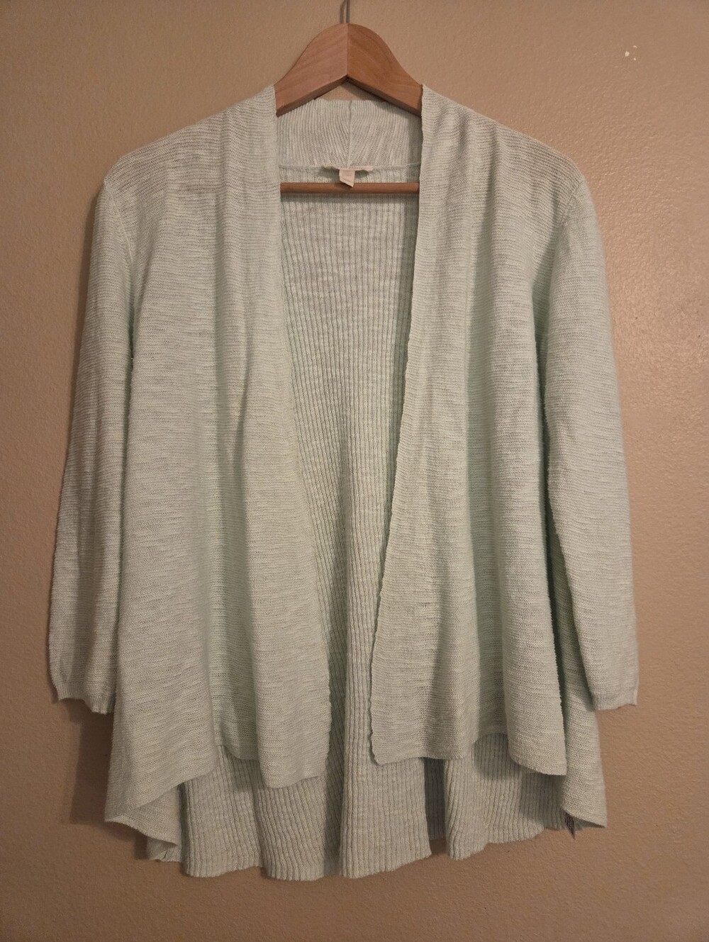 EILEEN FISHER Green Organic Linen Cotton Knit Open Front Cardigan Sweater Size M